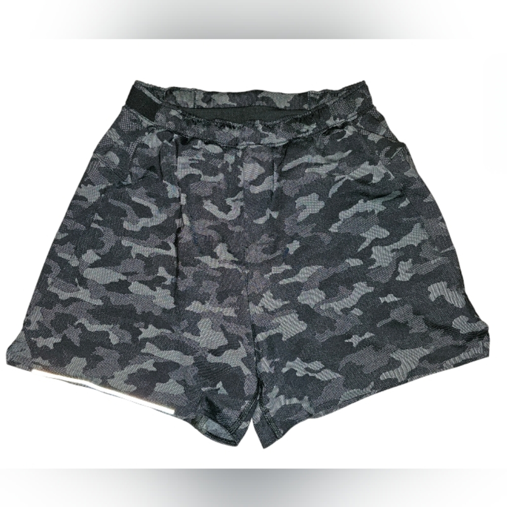 Lululemon Mens Surge Short w/ 6" Liner Gray Black Variegated Mesh Camo Medium